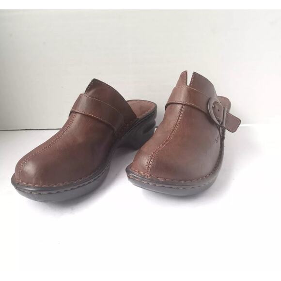 B.O.C. Born of Concept Brown Buckle Slip-On Mules Clogs Women 8M Leather Comfort - Picture 2 of 5